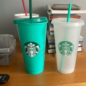 Starbucks Teal and White Cold Cups